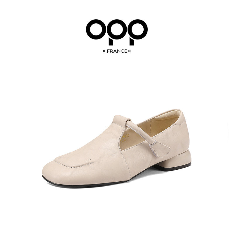 OPP Single Shoes Women's Low Heel Autumn Women's Shoes 2025 New Black Shoes Shallow Flat Toe Genuine Leather Women's Leather Shoes