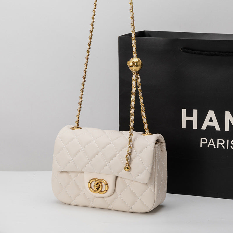 Famosa marca mesma bolsa feminina 2025 nova moda retro high-end rhombus chain bag small gold ball shoulder crossbody bag