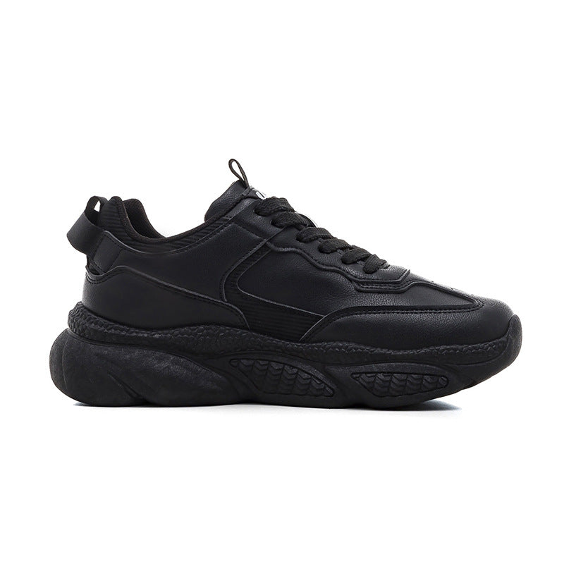 Pull-back solid leather platform shoes low top calm autumn black shoes easy to put on and take off breathable sneakers men's wholesale