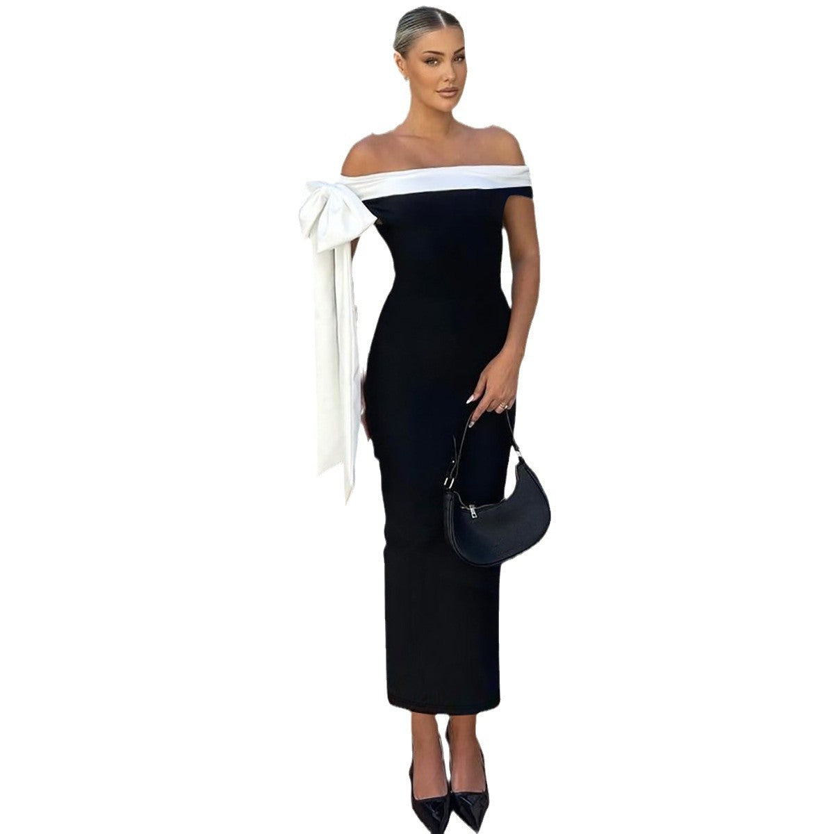 Cross-border wholesale European and American women's clothing 2025 spring and summer new temperament one-shoulder streamer sleeveless slim hip wrapping dress