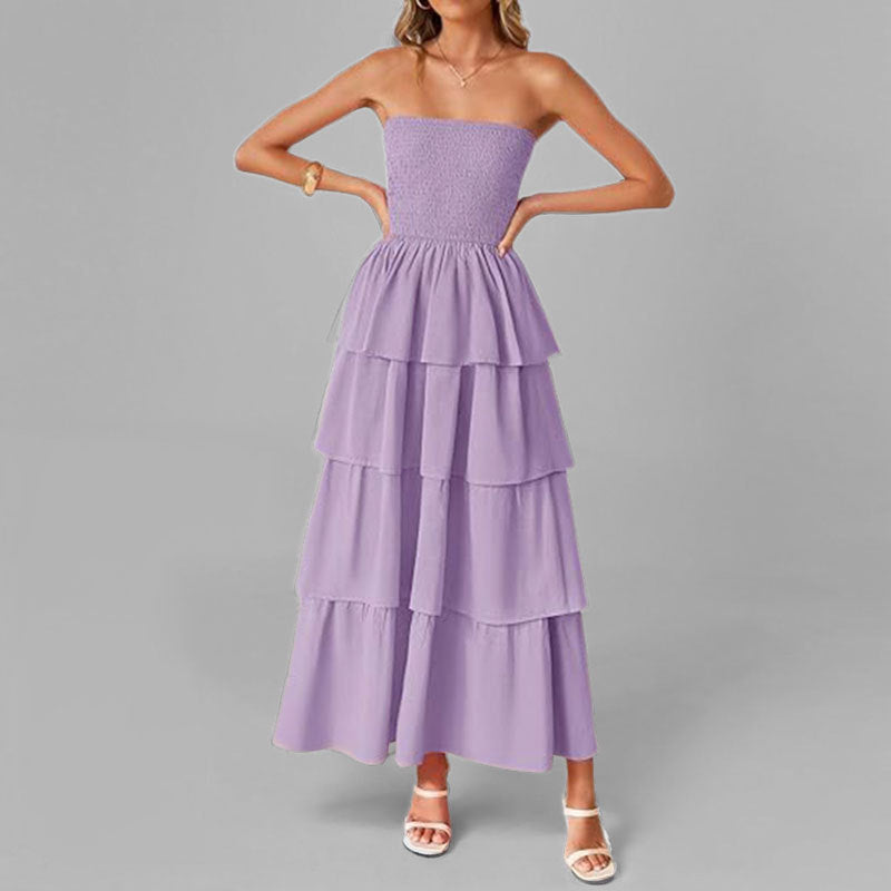 AliExpress 2026 spring new cross-border European and American clothing temperament fashion bandeau solid color long dress for women