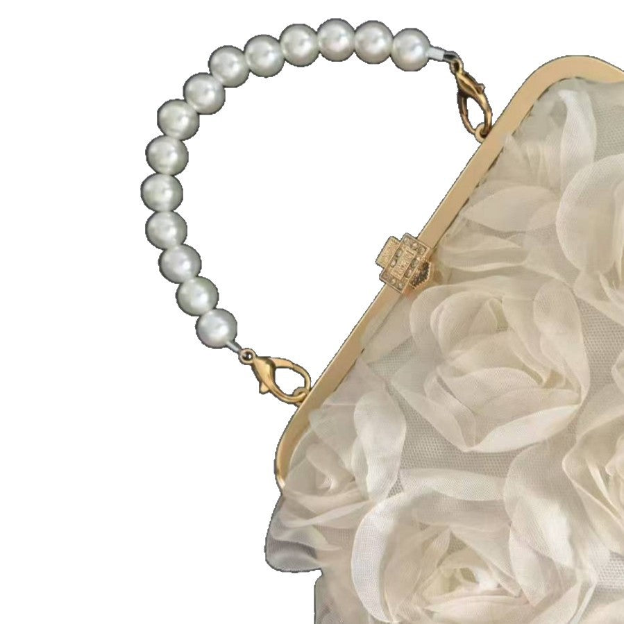 Saco de banquete de flores tridimensional pérola mão-a-mão saco de cadeia cruzada versão coreana feminina de moda bolsa doce e gentil