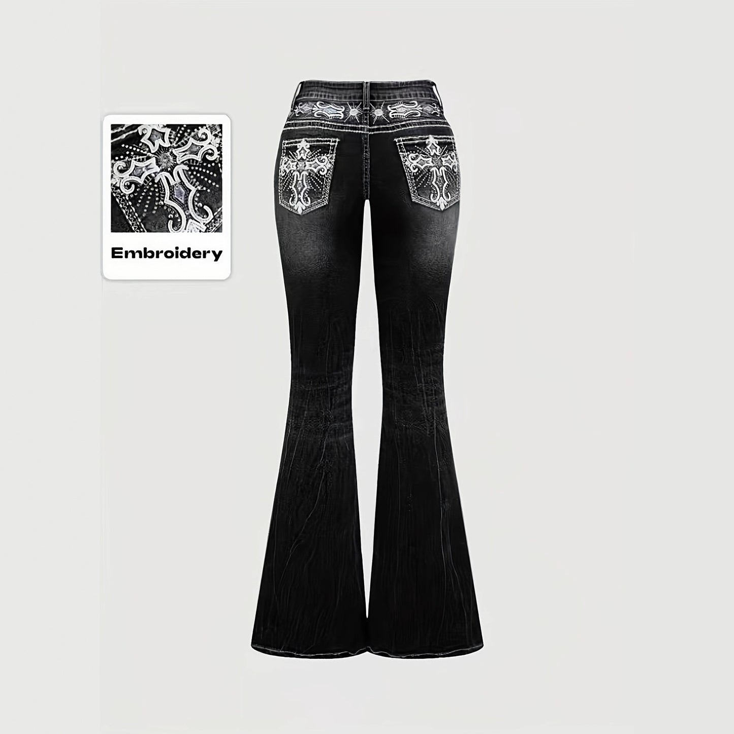 European and American cross-border foreign trade women's clothing explosive dark washed pocket embroidery hot diamond slim cut jeans JEANS