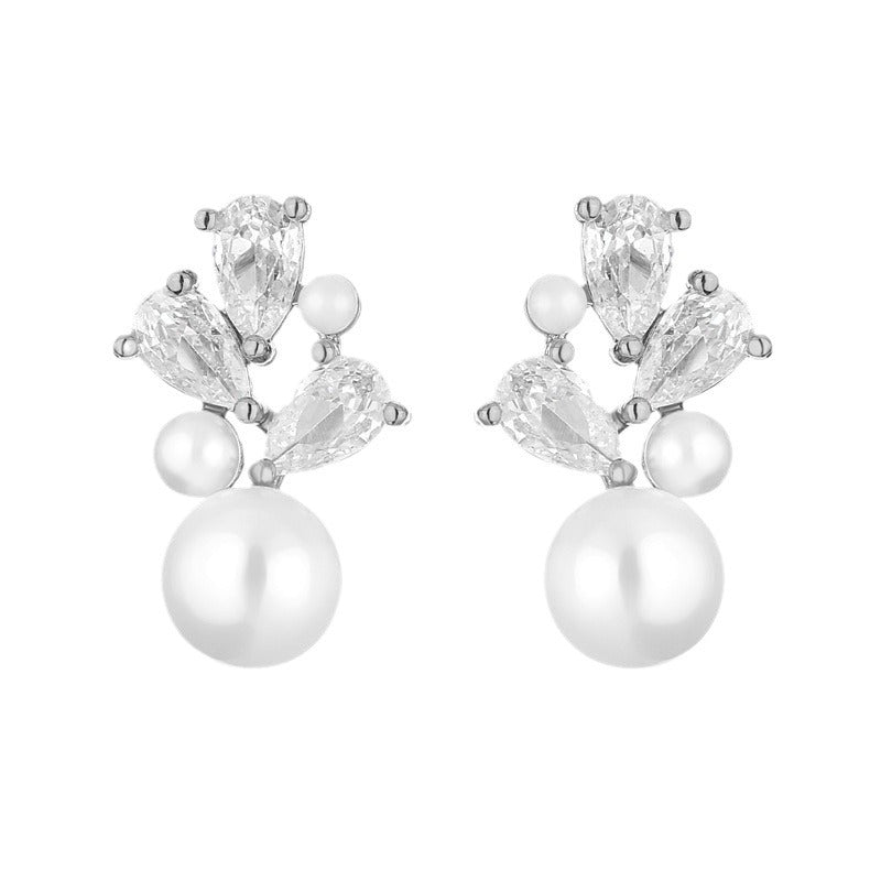 RAKOL cross-border zircon pearl earrings, fashionable bridal accessories, sweet light luxury earrings wholesale