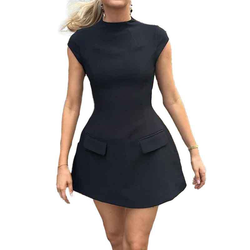 2026 European and American women's clothing temperament elegant high-waisted sexy miniskirt women's fashion crew neck short-sleeved European and American dress