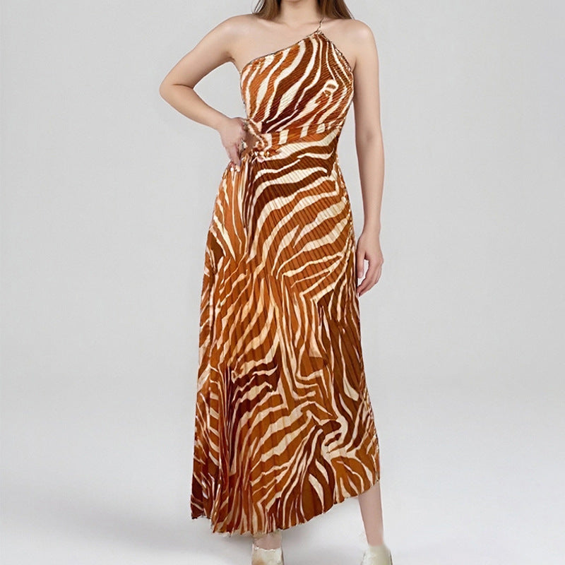 2025 summer new cross-border Amazon European and American fashion elegant and sexy royal sister style slim printed dress