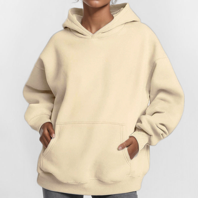 Casaco de senhora estilo europeu e americano, nova moda, cor sólida, corte largo, casual, manga comprida, com capuz, modelo 661.