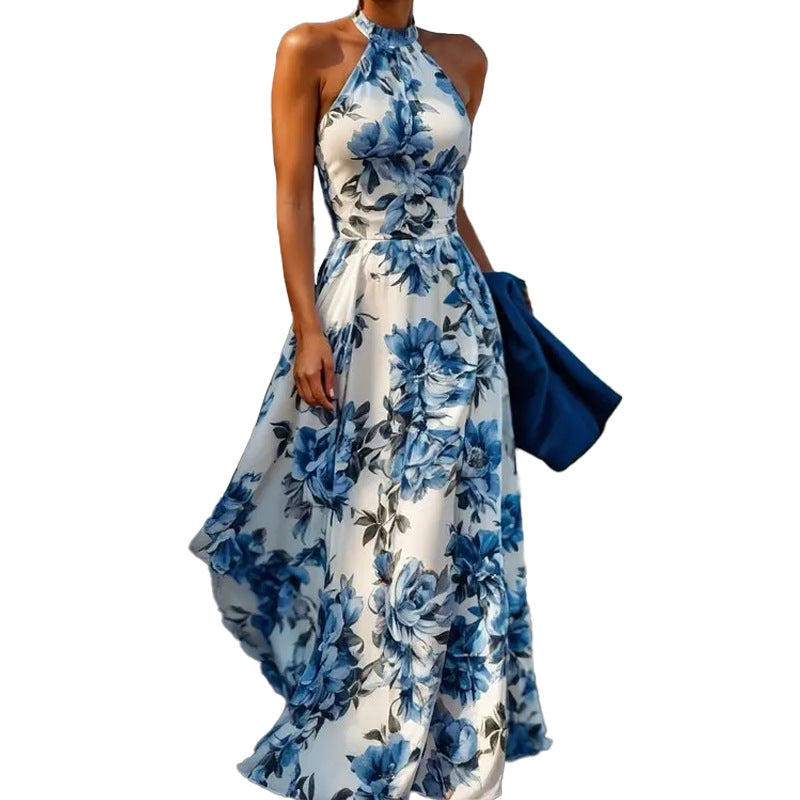 In the summer of 2025, Amazon's new cross-border European and American women's clothing temperament is elegant and fashionably printed long resort-style dress