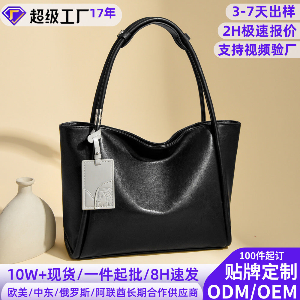 comércio internacional atacado Bolsa tote vintage minimalista para o dia a dia bolsa feminina Novo modelo Grande capacidade Bolsa de mão Internacional couro macio Bolsa de ombro