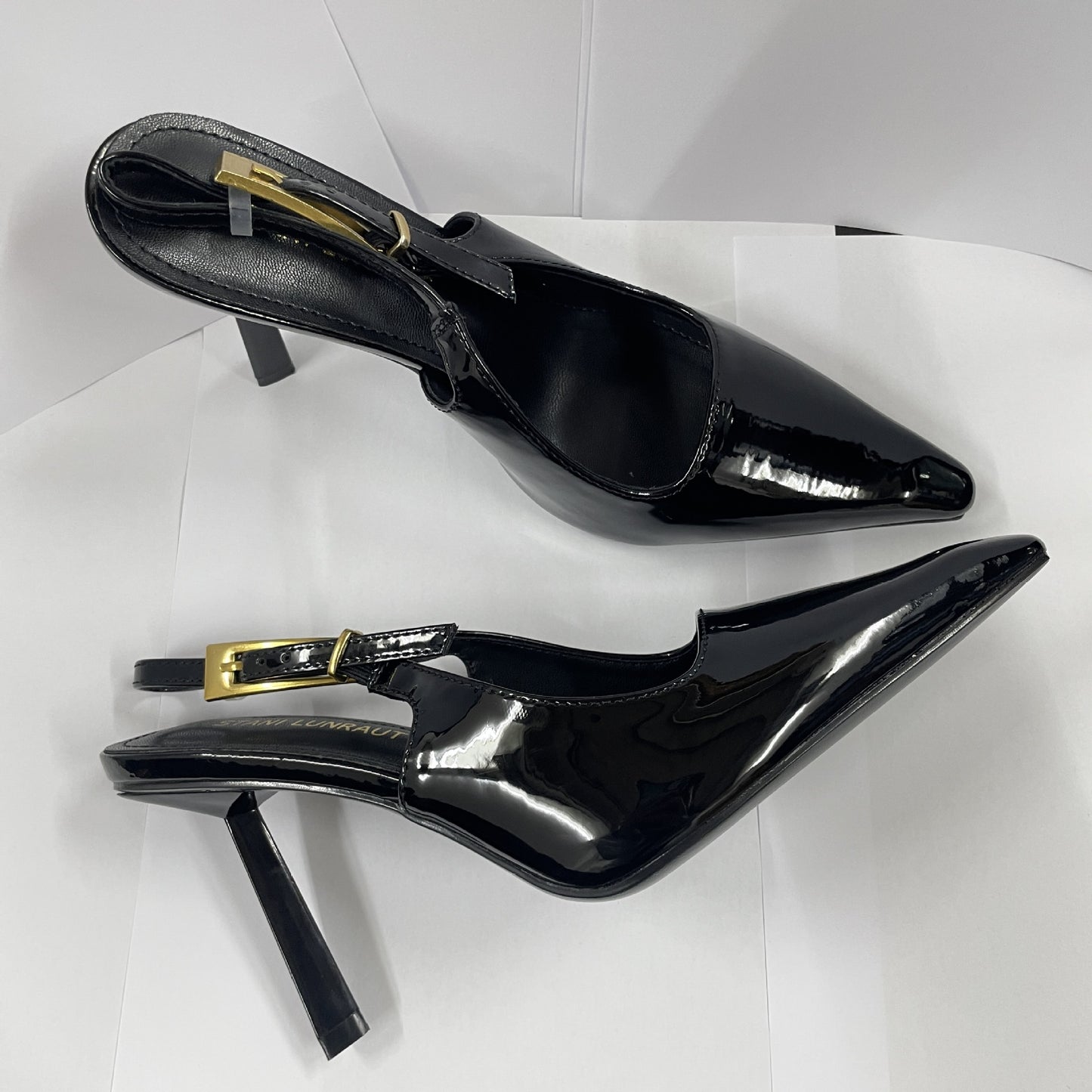 WO Huizhou City European and American Baotou back air sandals with buckles Yujie pointed toe thin heel patent leather slimming super high heel