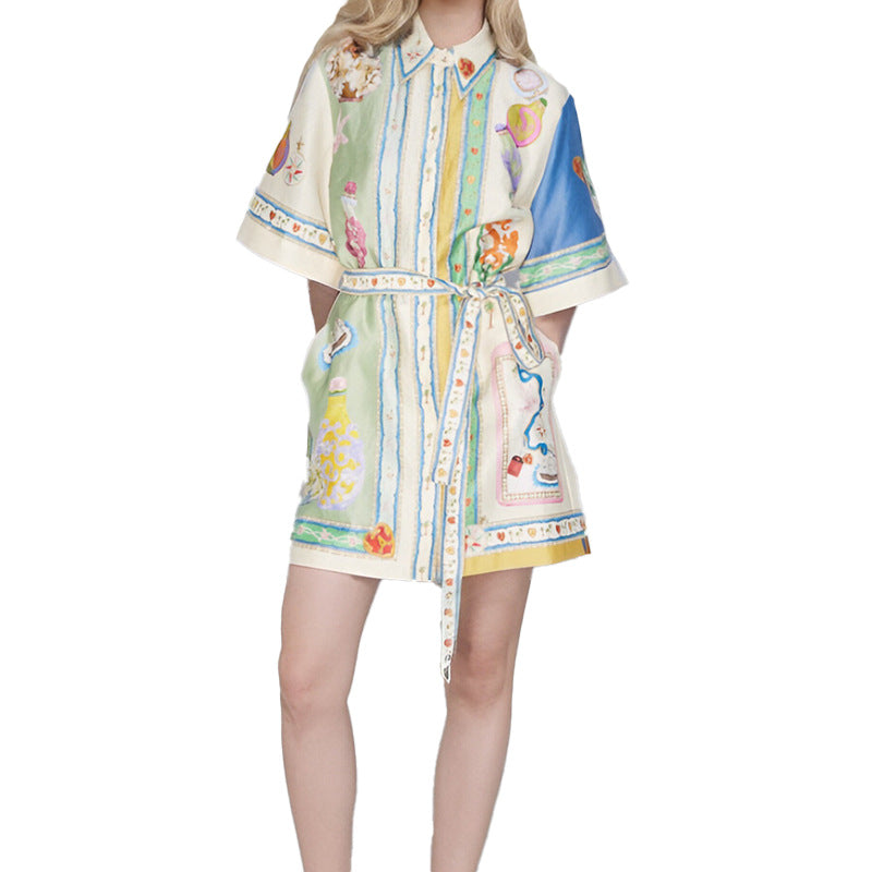 European and American cross-border 2025 independent station AliExpress fashion personalized short-sleeved color-blocking vacation casual tether dress