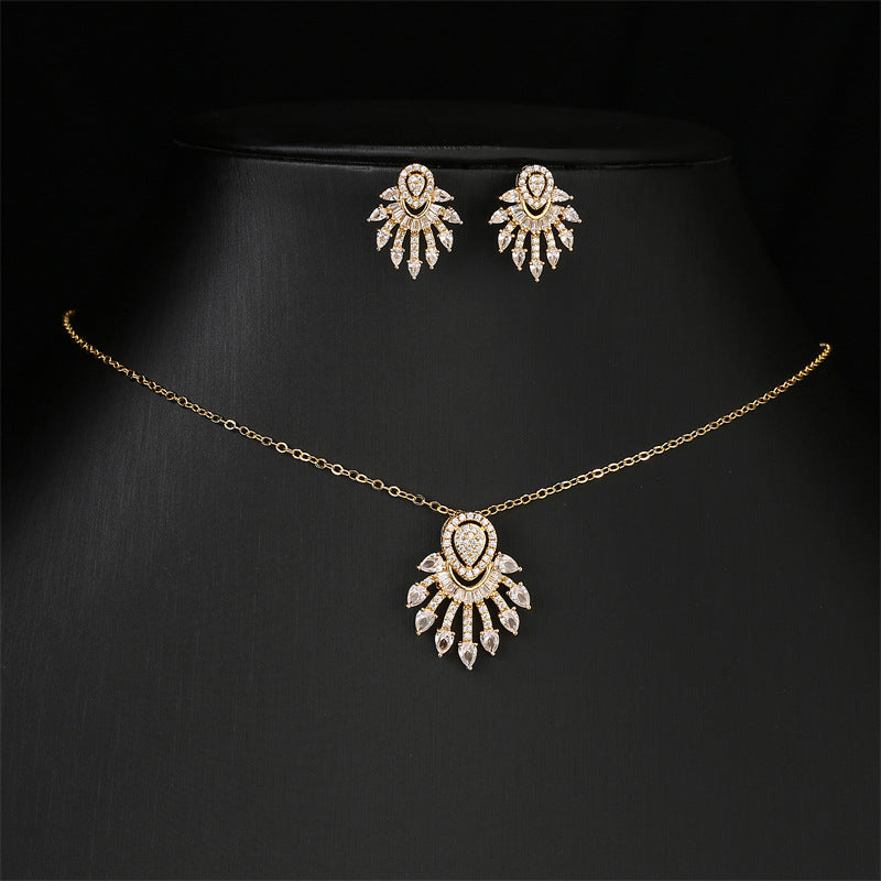 RAKOL new European and American fashionable tassel dazzling teardrop shape-shaped stud earrings necklace collarbone chain two-piece set
