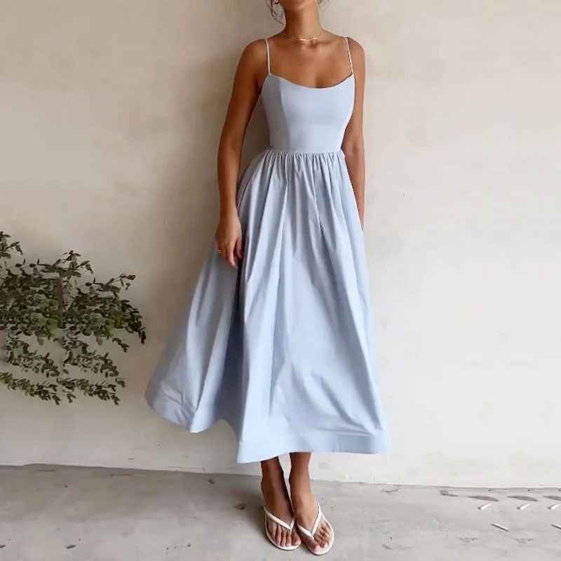 2026 New European and American Clothing Temperament Commuting Sexy Low-cut Slim Waist Slip Slip Slip European and American Dress Women