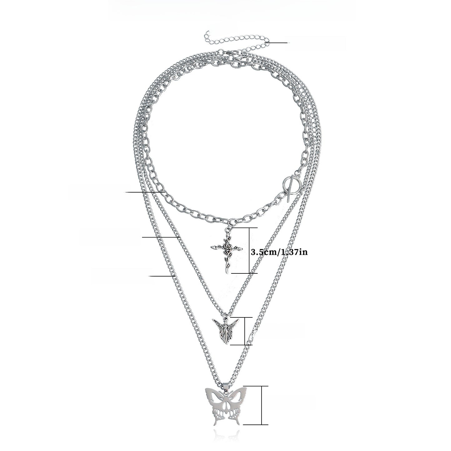 European and American cross-border jewelry, trendy multi-layer hollow butterfly, rose, cross, sweater, necklace, women's Korean version of the necklace