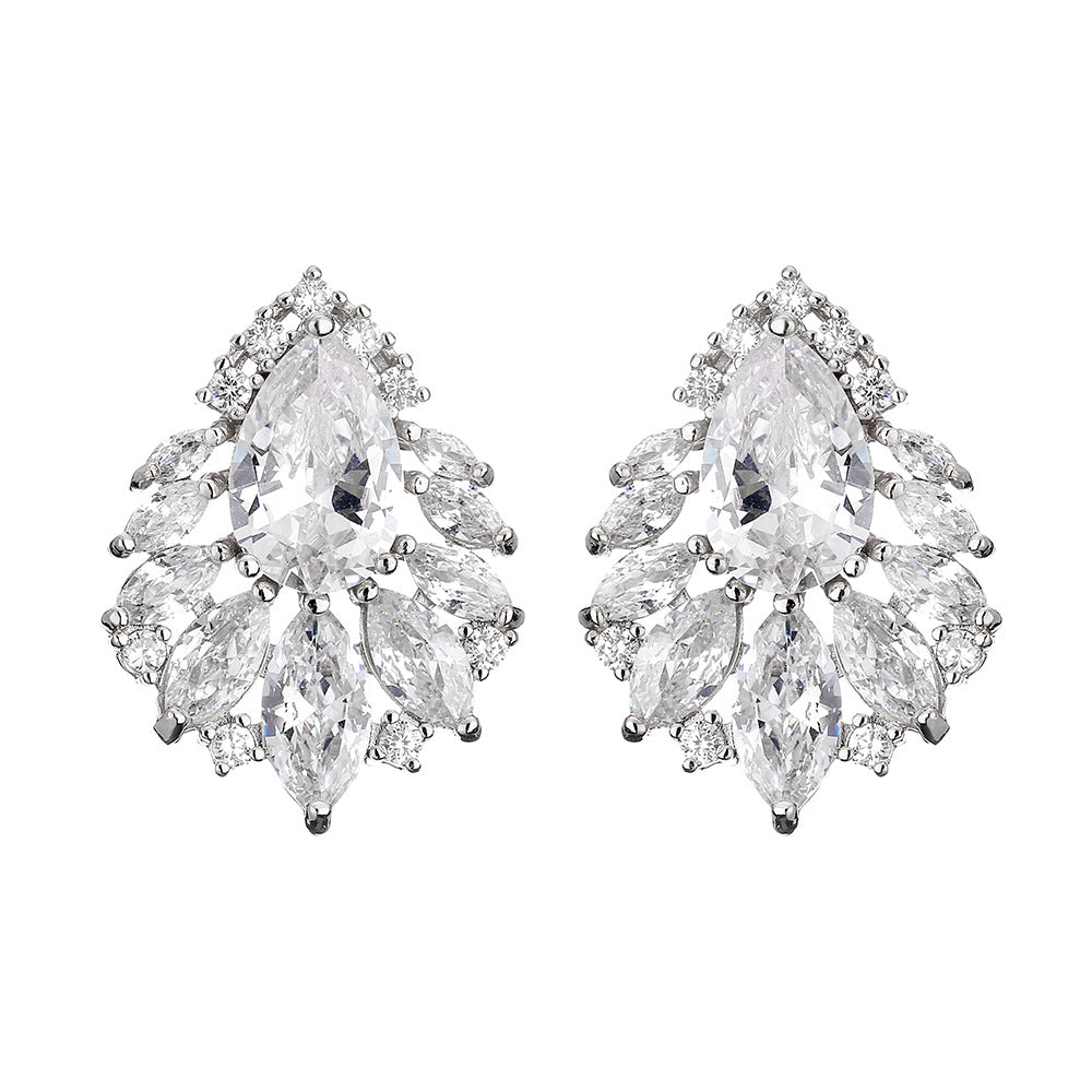 Cross-border bestselling accessories: waterdrop zircon studs with floral shapes, light luxury and high-end evening earrings