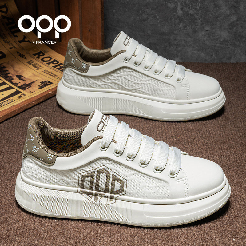 OPP men's shoes spring thick-soled versatile, light luxury high-end casual white shoes, leather sports low-top trendy board shoes