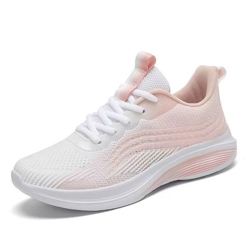 Ténis de plataforma para mulher, modelo Flyknit, respirável, para uso diário, leve e moderno, ideal para correr. Disponível para venda por grosso.
