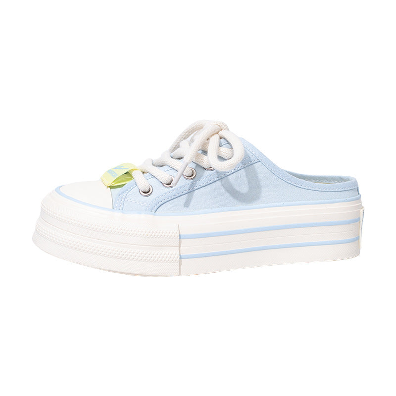 Pullback simple daily platform shoes female college style youth show long legs student board shoes Korean solid color versatile single shoes