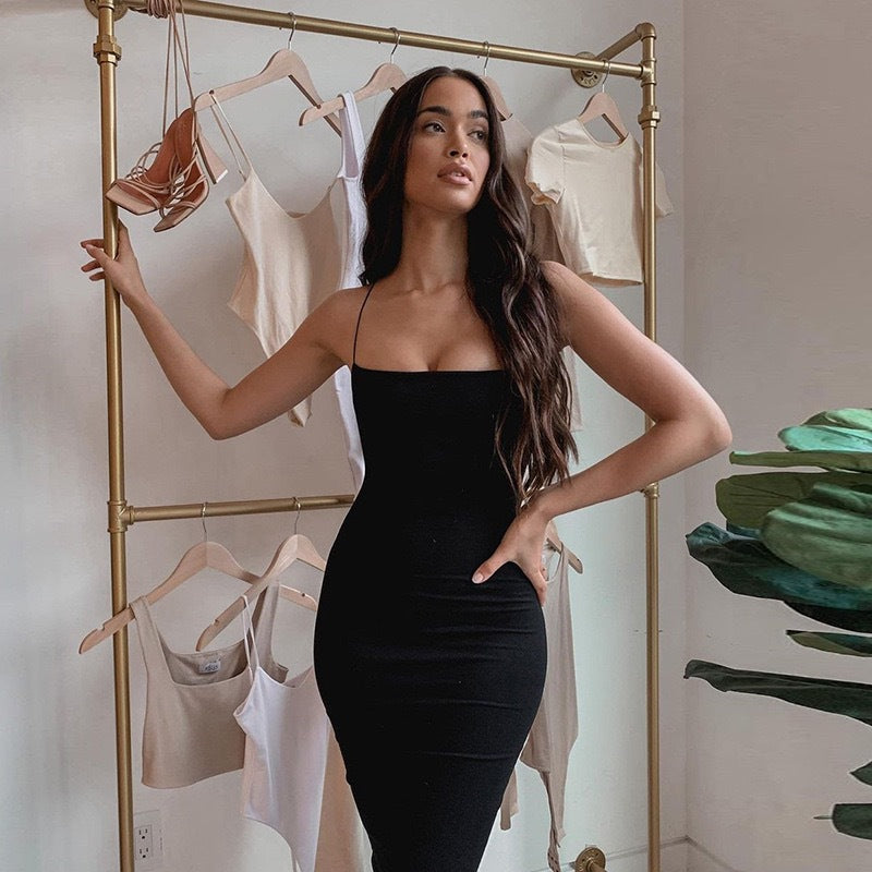 European and American cross-border 2025 new women's fashion solid color sexy open back sleeveless slim hip suspender dress for women