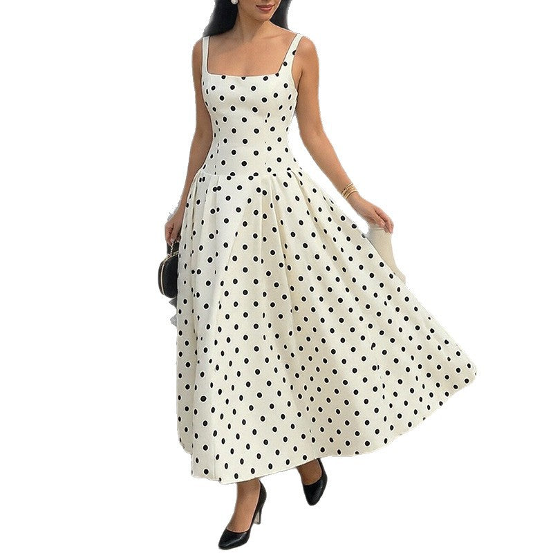 2026 spring new European and American cross-border women's fashion high-end polka dot retro bandeau skirt off-the-shoulder dress