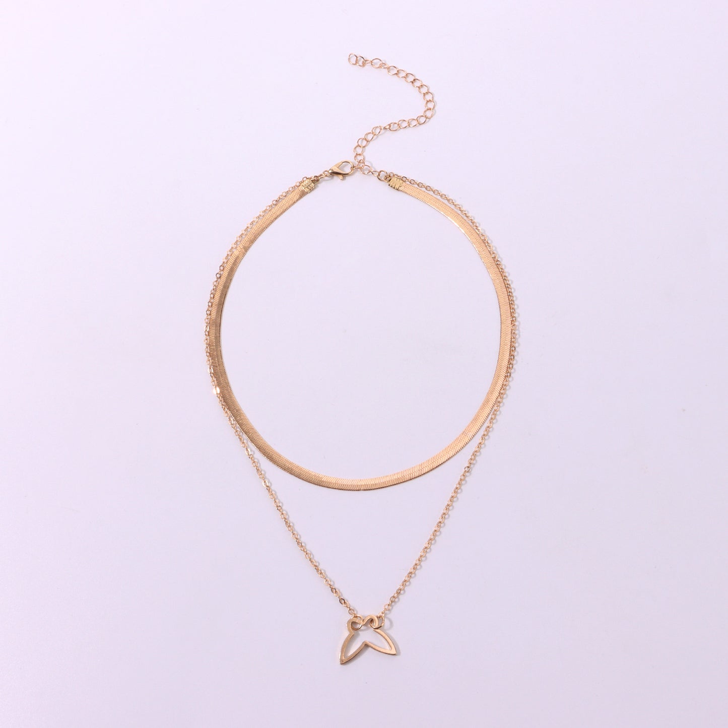 European and American cross-border jewelry, personalized double-layer hollow butterfly pendant necklace, women's trendy fashion snake bone chain necklace