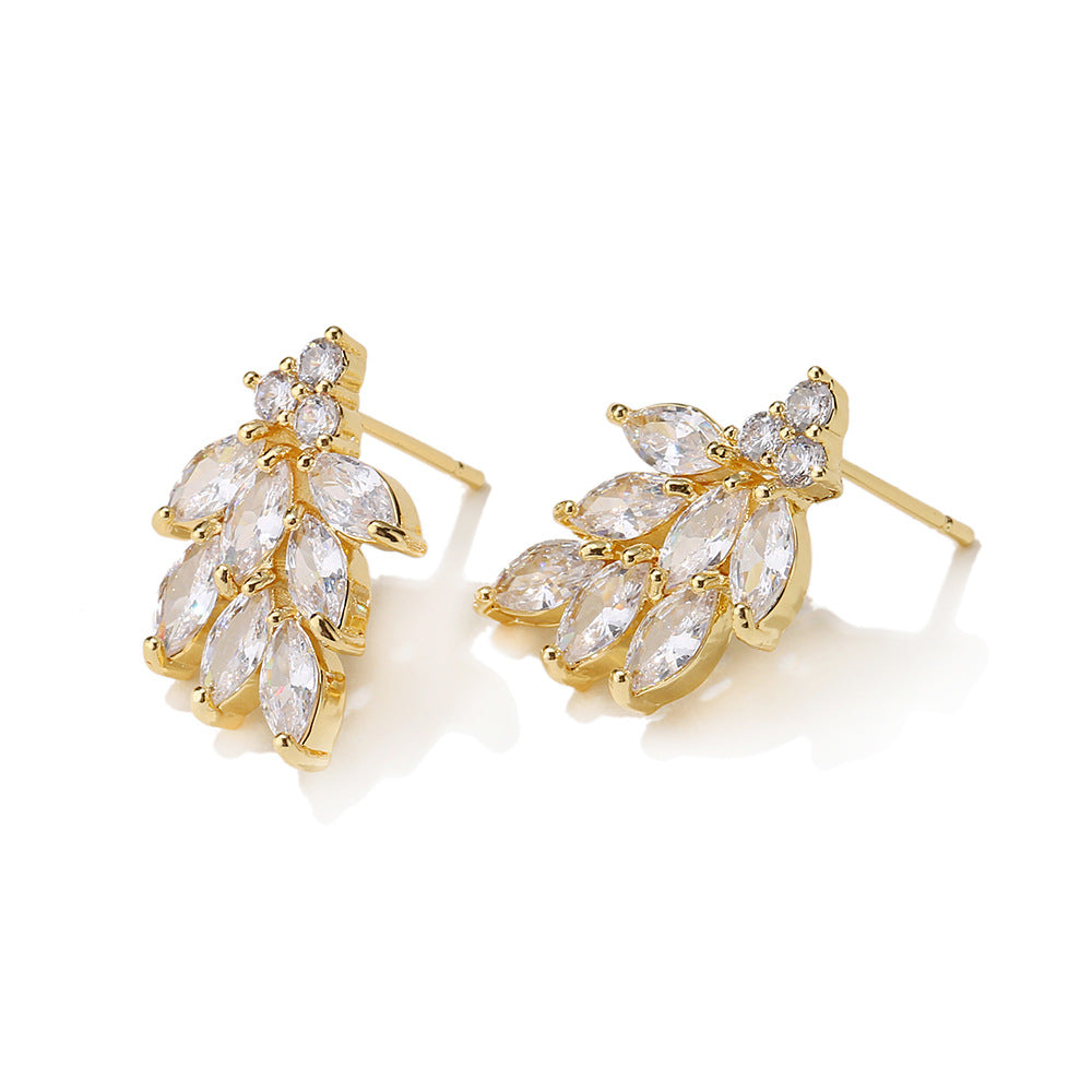 Cross-border bestseller: tassel zircon earrings, leaf-shaped studs, light luxury high-end earrings, European and American style foreign trade accessories
