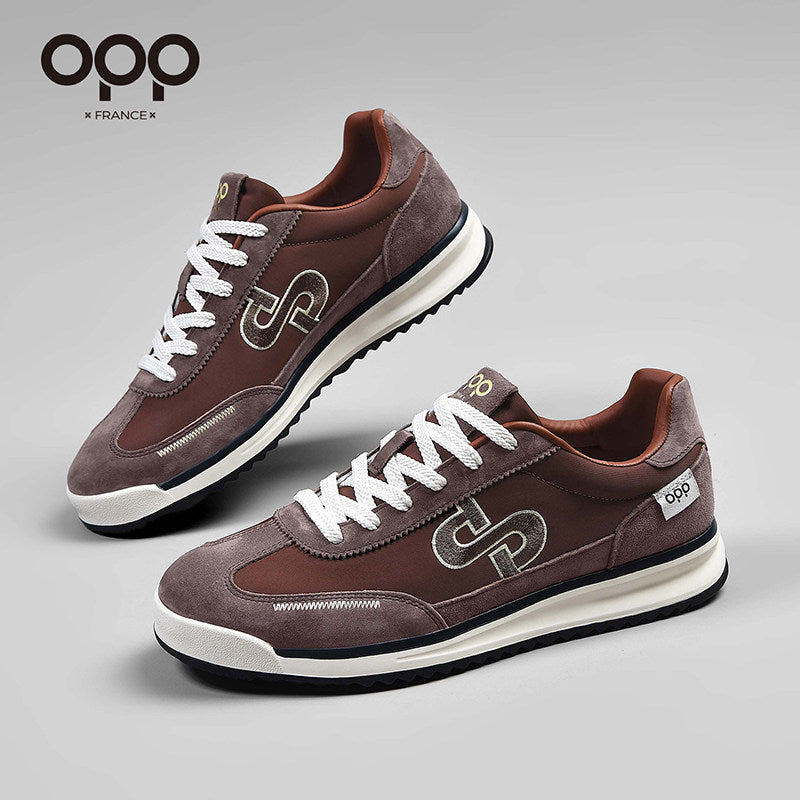 Sapatos para homem OPP primavera 2026, novos ténis casuais de couro leves para o dia a dia, estilo rústico, elegantes e versáteis, inspirados em Forrest Gump.