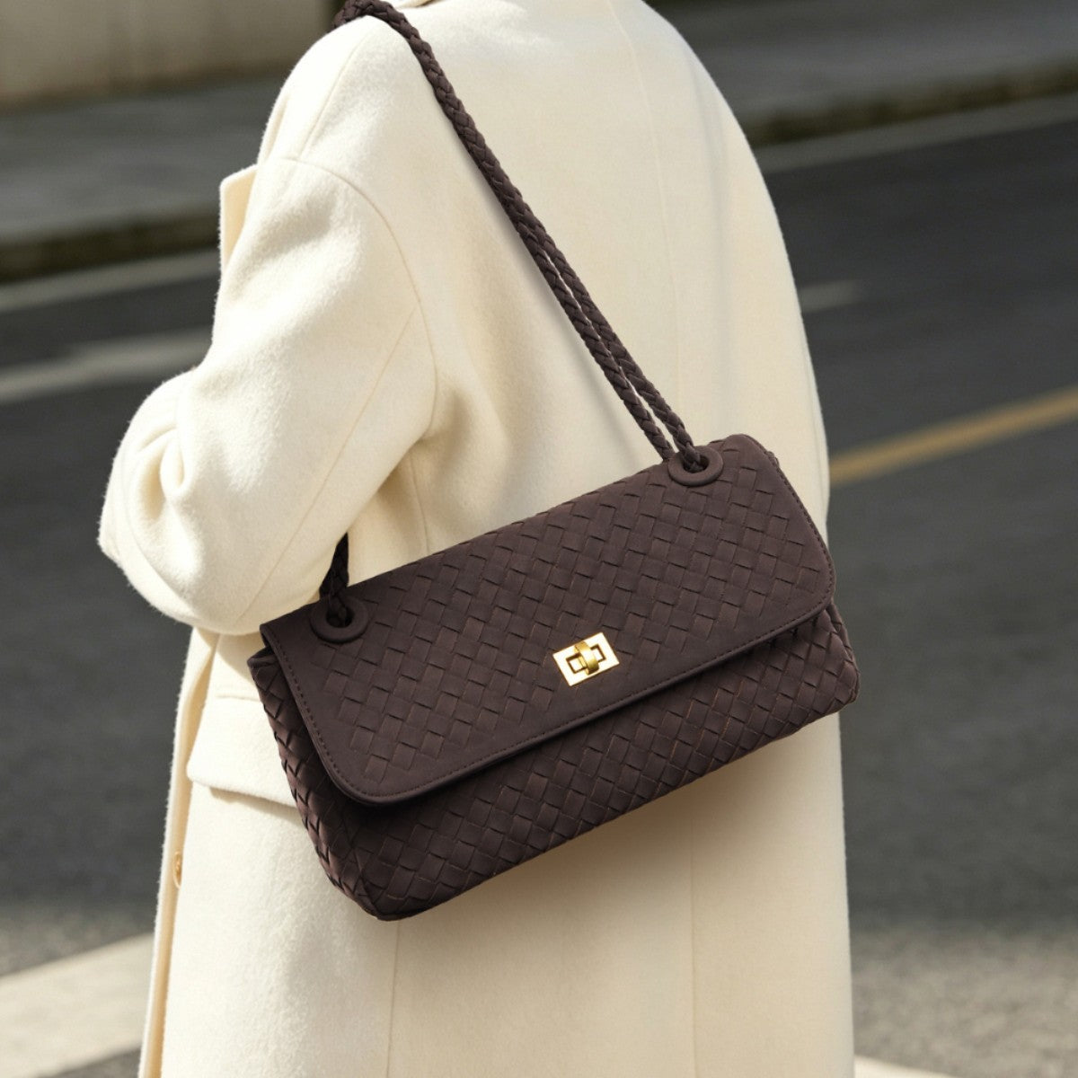 europeia e americana fashion Bolsa de ombro trançado artesanal camurçado Bolsa de ombro curta elegante para o dia a dia Bolsa transversal Internacional comércio internacional fábrica