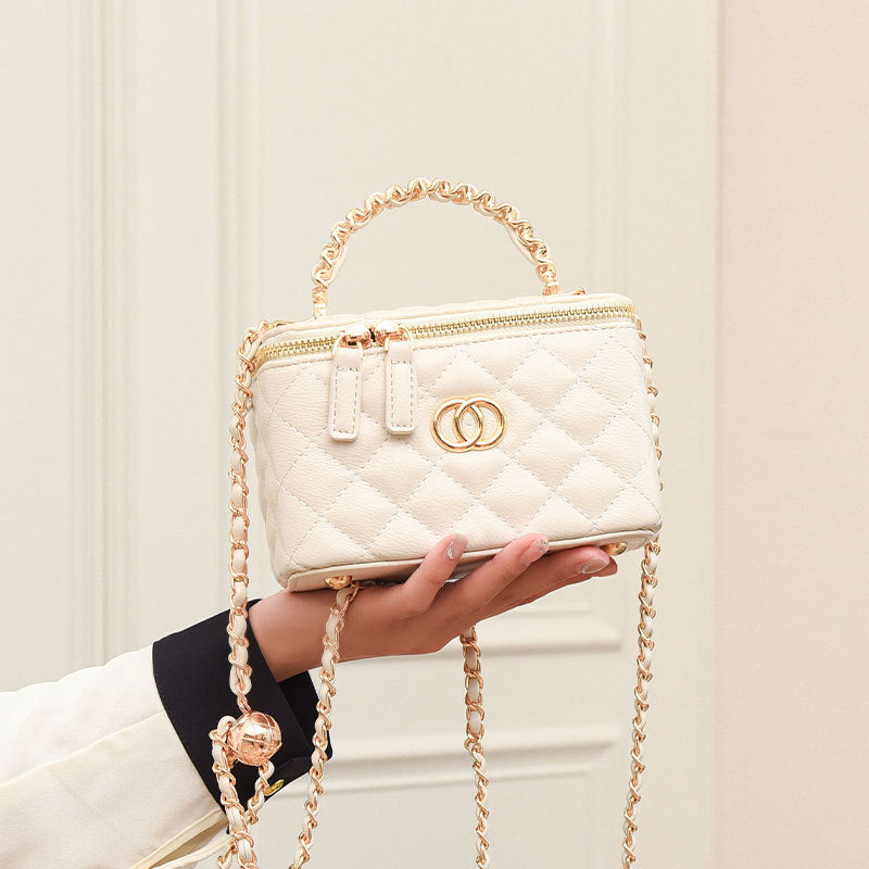 Bolsa transversal Novo modelo clássico compacto perfumado estilo caixa Bolsa fashion matelassê corrente Bolsa elegante de mão necessaire