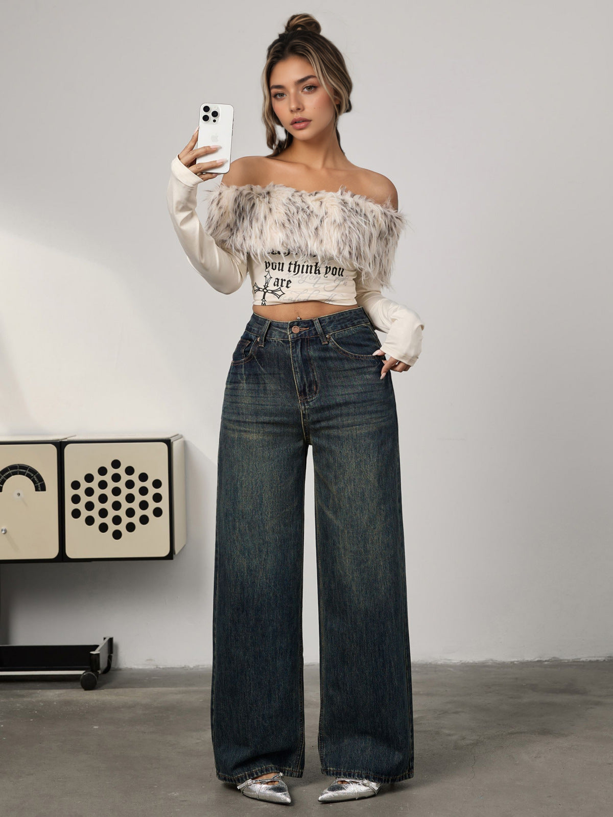 Nostalgic retro American wide-leg jeans women's spring 2025 new loose high-waisted straight-leg pleated floor-length pants