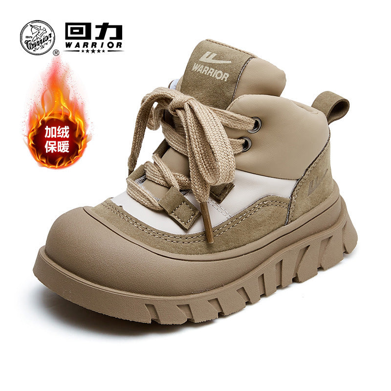 Pullback fashion and versatile fleece casual children's shoes are simple, light and comfortable, cotton shoes are warm, color-blocked, easy to put on and take off board shoes