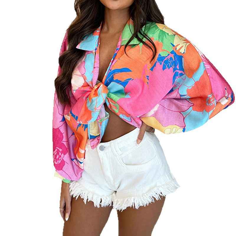 2025 Summer New Cross-border European and American Amazon Hot Selling Fashion Printed Casual Resort Style Long Sleeve Shirt 661