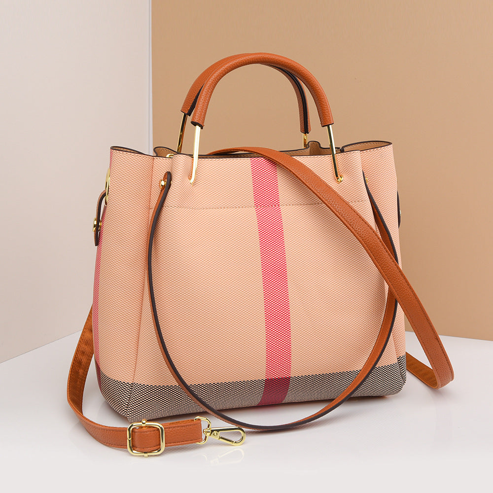Bolsa de mão europeia e americana fashion Bolsa Novo modelo de ombro Bolsa bucket contraste de cores Grande capacidade Bolsa tote atacado Internacional Bolsa