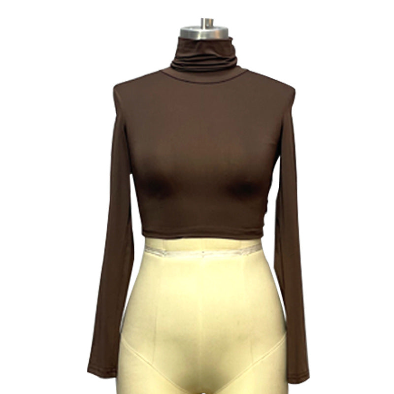 European and American INS style women's clothing 2021 autumn new long-sleeved T-shirt high-neck short navel crop sexy slim base dress for women