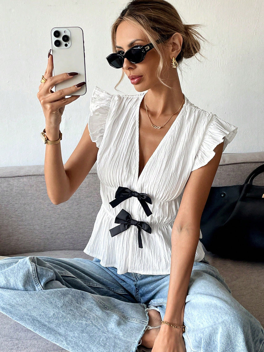 Cardigan Feminino Verão 2025 com Laço, Blusa Manga Curta Casual
