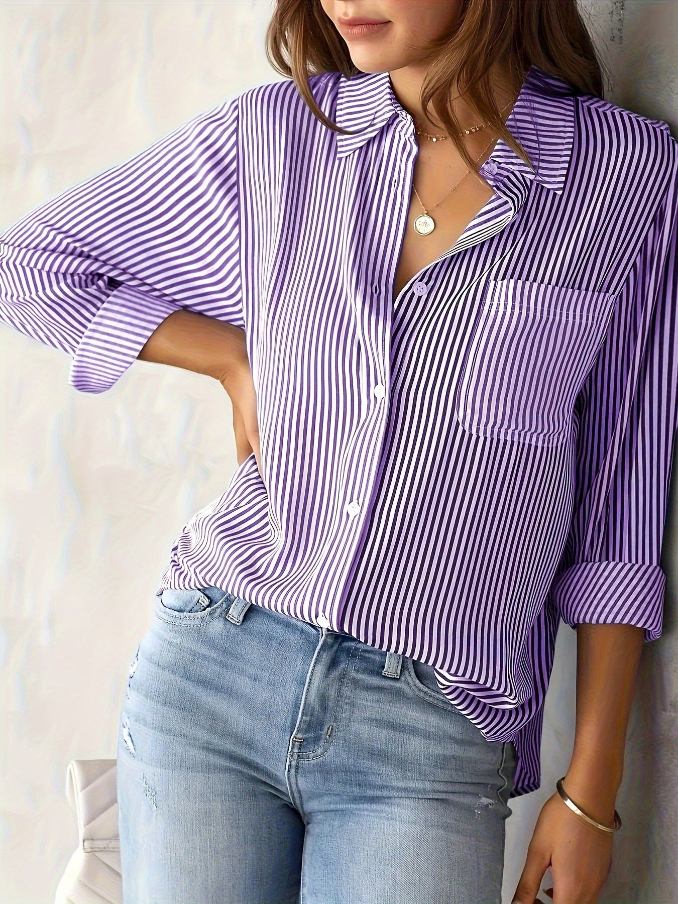 Amazon foreign trade European and American clothing wish AliExpress tops casual long sleeve striped shirts midi maxi size