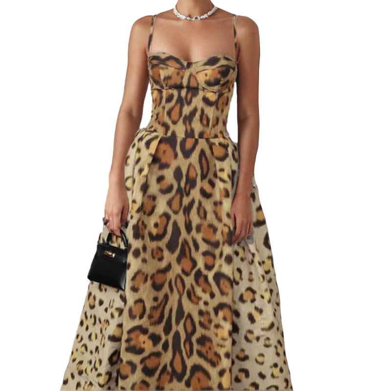 2026 European and American women's clothing cross-border sleeveless suspender leopard print fashion sexy hot girl waist European and American dress women