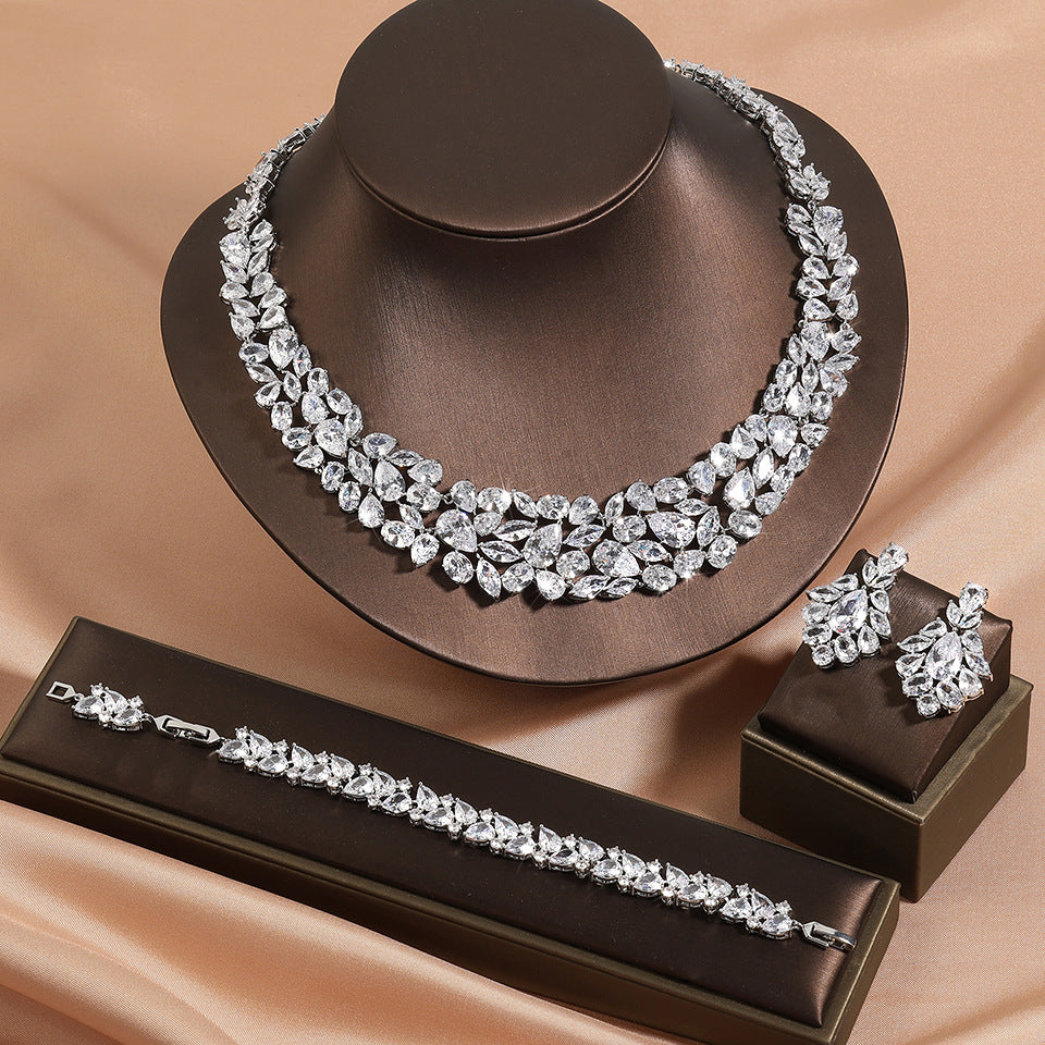 RAKOL explosive set fashionable and brilliant full of diamonds zircon water drop necklace earrings bridal wedding accessories for women