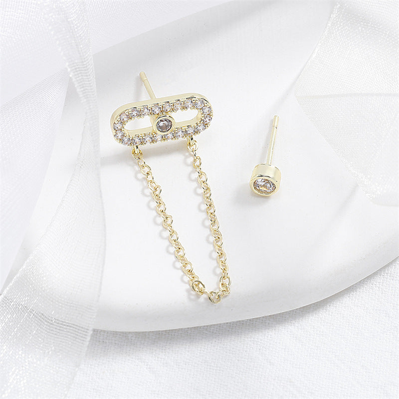 RAKOL Cross-border European and American style light luxury chain earrings for women simple and fashionable zirconia paper clip stud earrings for women