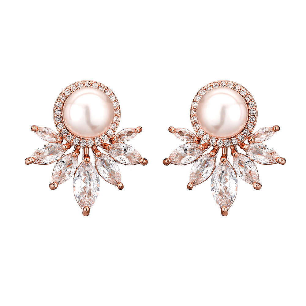 RAKOL European and American cross-border zircon earrings elegant pearl girl exquisite micro-inlaid marquise zirconia stud earrings wholesale