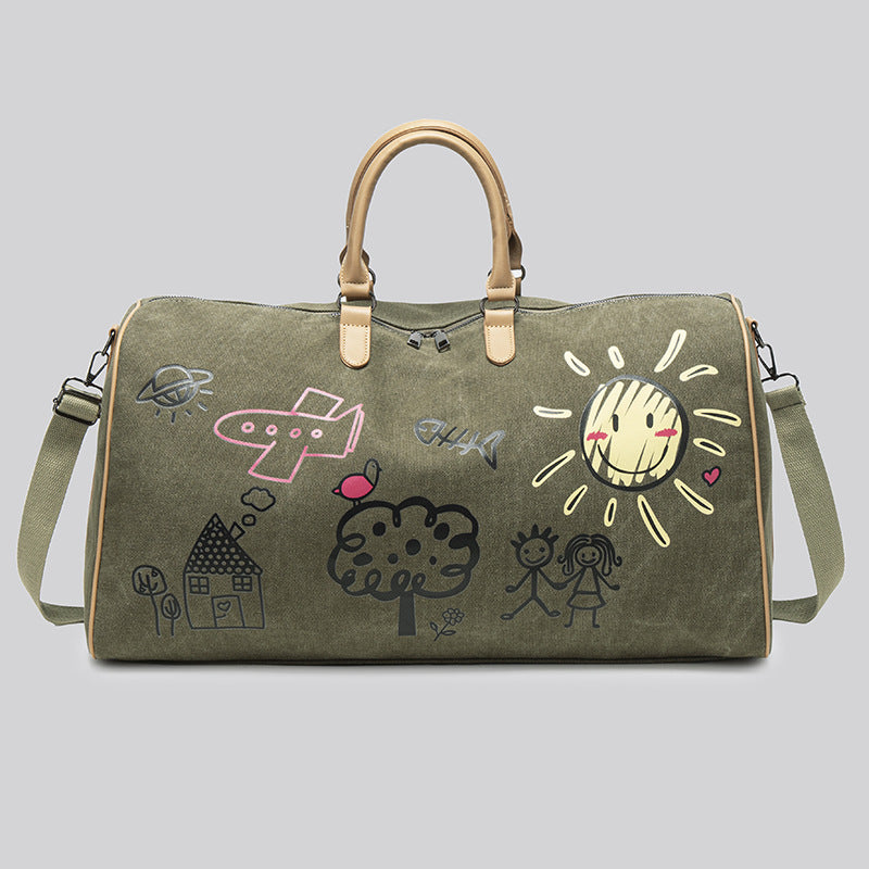 Large capacity excursion travel bags: Unisex gym bags, graffiti handbags, canvas luggage bags, casual hiking bags