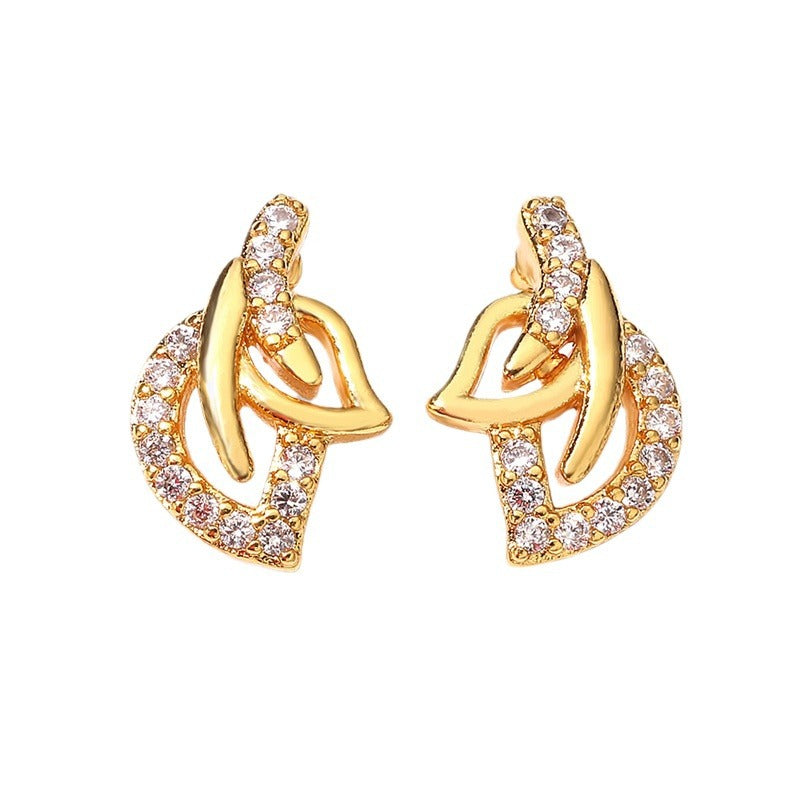 RAKOL Korean Style Simple Fashion Leaf Stud Earrings Copper Plated AAA Zircon Earrings Internet Celebrity Trendy Geometric Earrings for Women