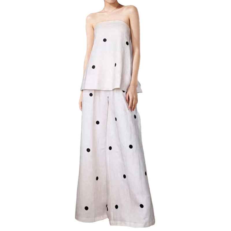 2025 Amazon's new European and beautiful clothing design polka dot bandeau top casual women's fashion spring women's suit