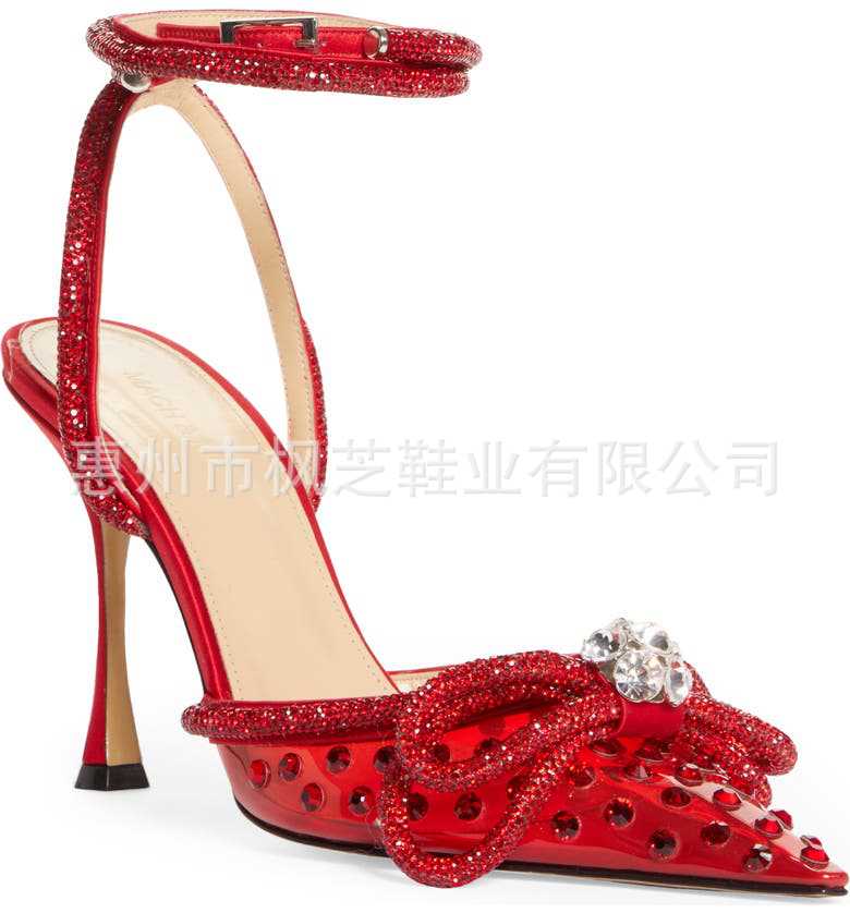 Cross-border customized high heeled sandals bow rhinestone women's shoes thin heel pointed high heels European and American women cross-border exclusive