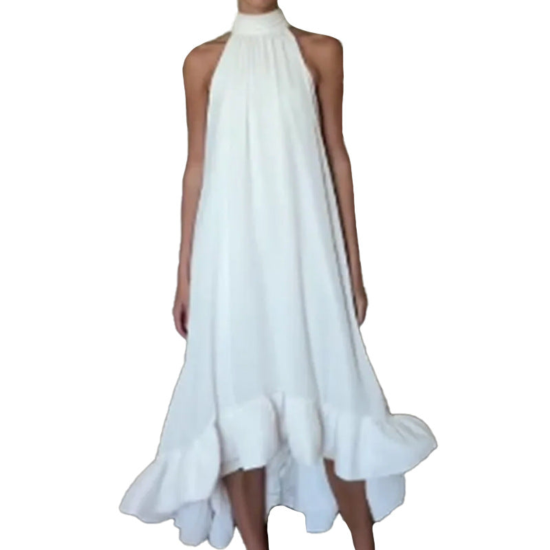 Cross-border Europe and the United States 2025 spring new solid color halterneck fashion temperament elegant fashion sleeveless long dress