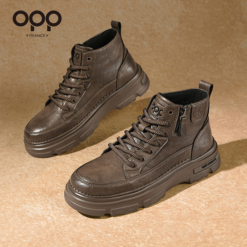 OPP Martin Boots Winter 2026 New Genuine Leather Black Motorcycle British Feng Short Sports Side Zipper Cargo Boots