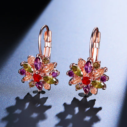 RAKOL European and American Fashion Classic Geometric Floral Colorful Zircon Earrings for Women, Personalized Simple Versatile Earrings and Studs
