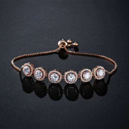 RAKOL Fashion Classic Geometric Round Zircon Bracelet Women's Korean Style Personality Creative Pull Hand Jewelry Factory Direct Sales