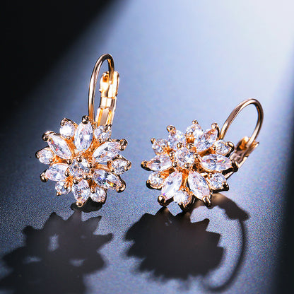 RAKOL European and American Fashion Classic Geometric Floral Colorful Zircon Earrings for Women, Personalized Simple Versatile Earrings and Studs