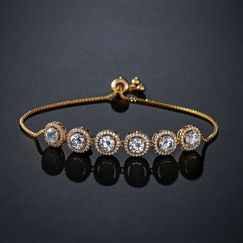 RAKOL Fashion Classic Geometric Round Zircon Bracelet Women's Korean Style Personality Creative Pull Hand Jewelry Factory Direct Sales
